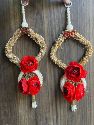 artificial flower and white bead hanging for home decor pack of 2 1