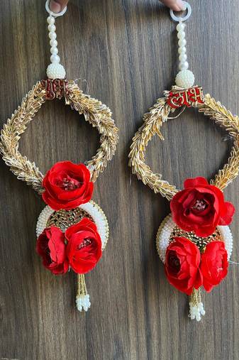 artificial flower and white bead hanging for home decor pack of 2