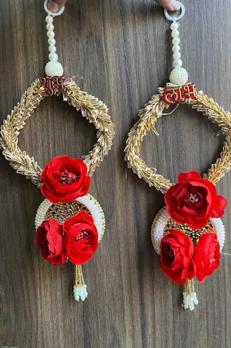 artificial flower and white bead hanging for home decor pack of 2