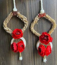 artificial flower and white bead hanging for home decor pack of 2