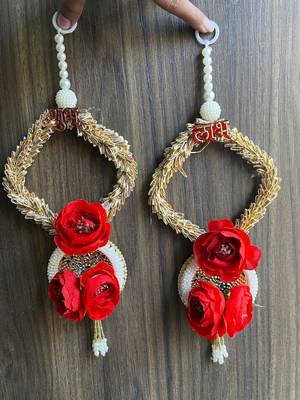 artificial flower and white bead hanging for home decor pack of 2 2