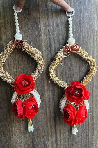 artificial flower and white bead hanging for home decor pack of 2