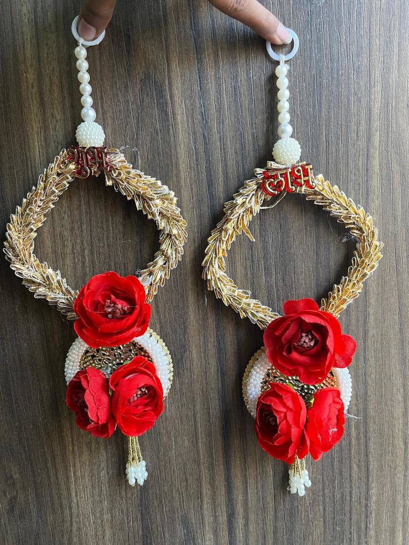 artificial flower and white bead hanging for home decor pack of 2