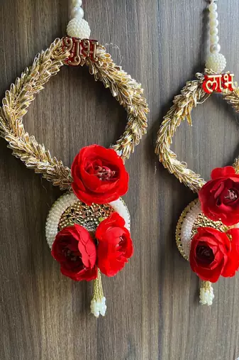 artificial flower and white bead hanging for home decor pack of 2