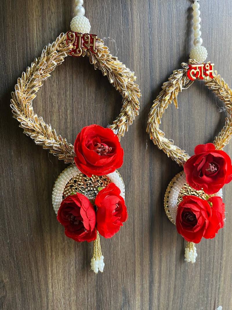 artificial flower and white bead hanging for home decor pack of 2