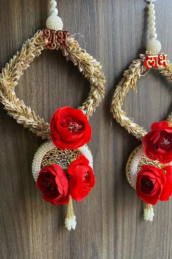 artificial flower and white bead hanging for home decor pack of 2
