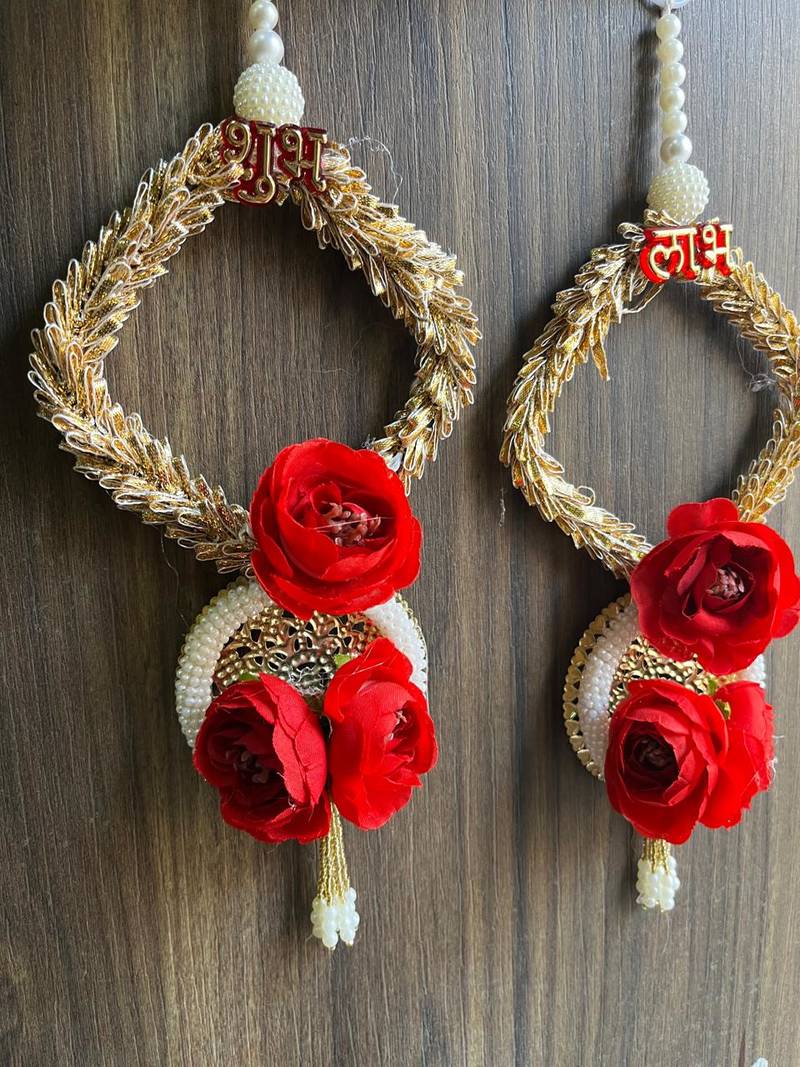 artificial flower and white bead hanging for home decor pack of 2