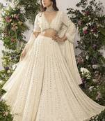 Elegant Ivory 5MM Sequin & Tone-on-Tone Thread Embroidered Lehenga Choli