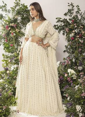 Elegant Ivory 5MM Sequin & Tone-on-Tone Thread Embroidered Lehenga Choli 2