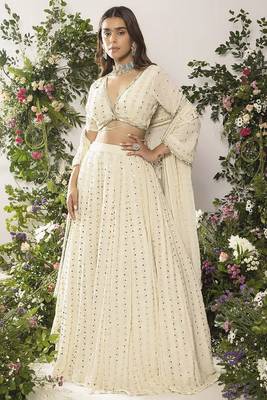 Elegant Ivory 5MM Sequin & Tone-on-Tone Thread Embroidered Lehenga Choli 3