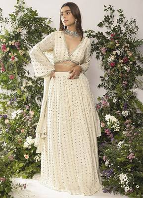 Elegant Ivory 5MM Sequin & Tone-on-Tone Thread Embroidered Lehenga Choli 4