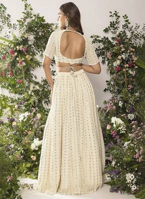 Elegant Ivory 5MM Sequin & Tone-on-Tone Thread Embroidered Lehenga Choli 5