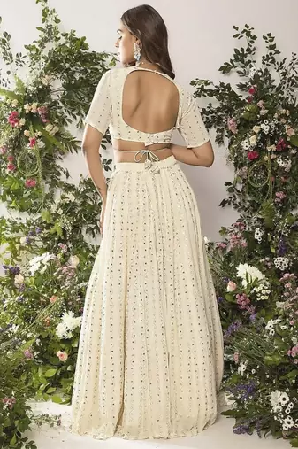 Elegant Ivory 5MM Sequin & Tone-on-Tone Thread Embroidered Lehenga Choli