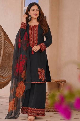black color embroidery and thread work cotton kurti salwar set