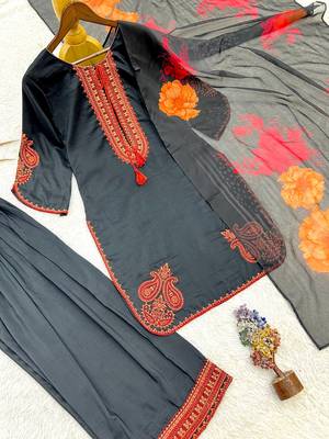 black color embroidery and thread work cotton kurti salwar set 2