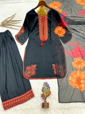 black color embroidery and thread work cotton kurti salwar set 3