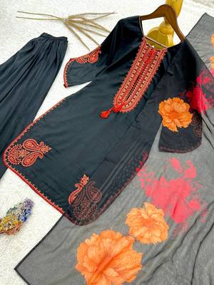 black color embroidery and thread work cotton kurti salwar set 4