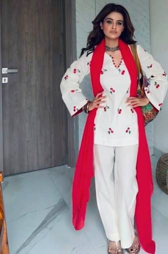 white embroidery cambric cotton full stitched sharara plazo