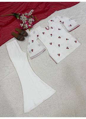 white embroidery cambric cotton full stitched sharara plazo 4