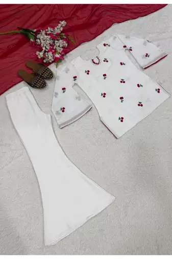 white embroidery cambric cotton full stitched sharara plazo