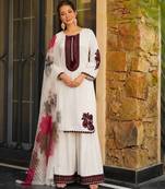 white color embroidery and thread work cotton kurti salwar set