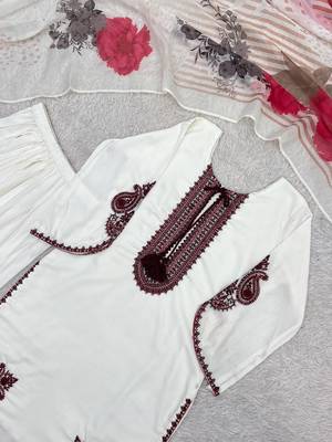 white color embroidery and thread work cotton kurti salwar set 2