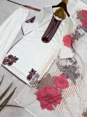white color embroidery and thread work cotton kurti salwar set 3