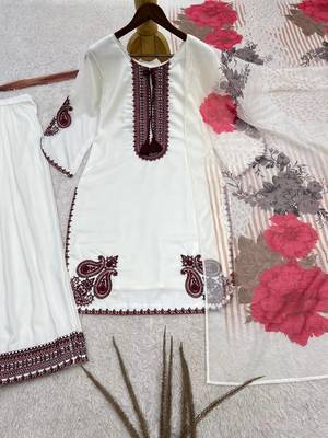 white color embroidery and thread work cotton kurti salwar set 5