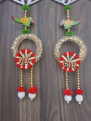 handmade shubh labh lace chudi bead toran for home decor pack of 2 1