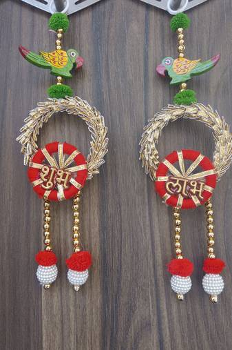 handmade shubh labh lace chudi bead toran for home decor pack of 2
