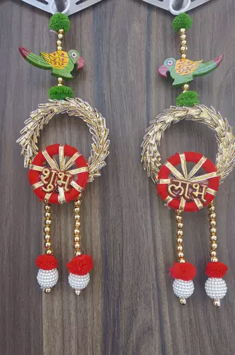 handmade shubh labh lace chudi bead toran for home decor pack of 2