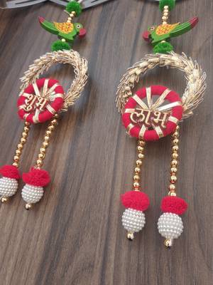 handmade shubh labh lace chudi bead toran for home decor pack of 2 2