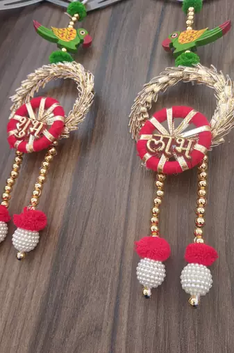 handmade shubh labh lace chudi bead toran for home decor pack of 2