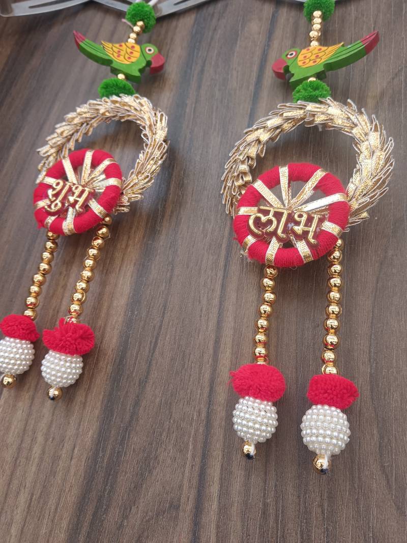 handmade shubh labh lace chudi bead toran for home decor pack of 2