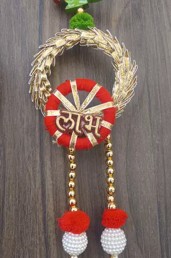 handmade shubh labh lace chudi bead toran for home decor pack of 2