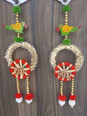 handmade shubh labh lace chudi bead toran for home decor pack of 2 4