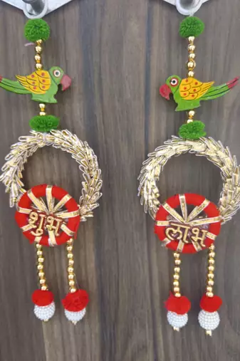 handmade shubh labh lace chudi bead toran for home decor pack of 2