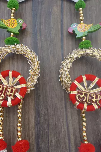 handmade shubh labh lace chudi bead toran for home decor pack of 2