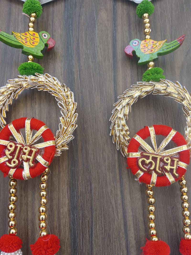 handmade shubh labh lace chudi bead toran for home decor pack of 2