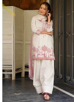 off white print cotton full stitched farshi salwar 1