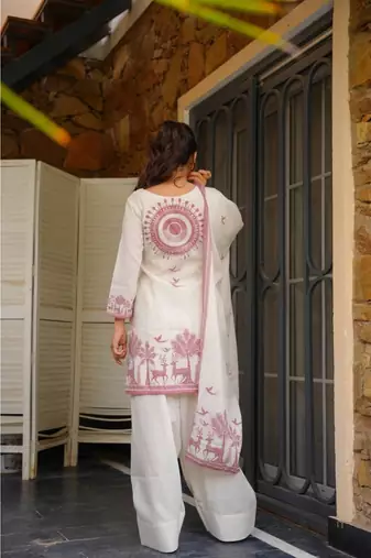off white print cotton full stitched farshi salwar