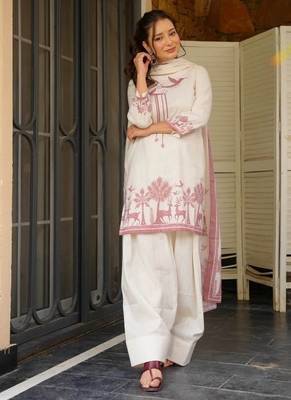off white print cotton full stitched farshi salwar 3