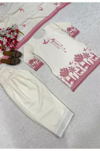 off white print cotton full stitched farshi salwar