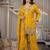 yellow embroidery satin silk    full stitched sharara plazo
