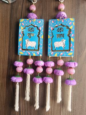 shubh labh cow design hanging with peony flowers pack of 2 1