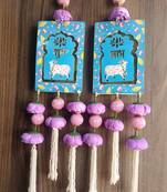 shubh labh cow design hanging with peony flowers pack of 2