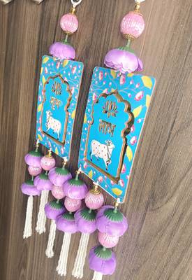 shubh labh cow design hanging with peony flowers pack of 2 4
