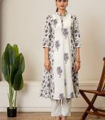 Lavender floral hand block printed cotton kurta pant set of 2
