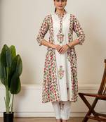 Red floral hand block printed cotton kurta pant set of 2