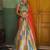 Vibrant multicolor printed French crepe silk fabric designer navratri lehenga